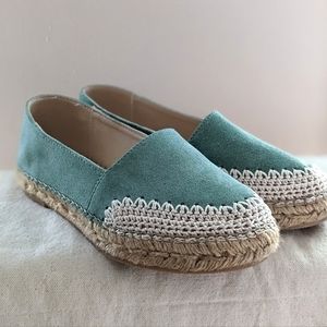 Brown's Teal Tan Suede Genuine Leather Espadrilles Slip On Made in Spain 38